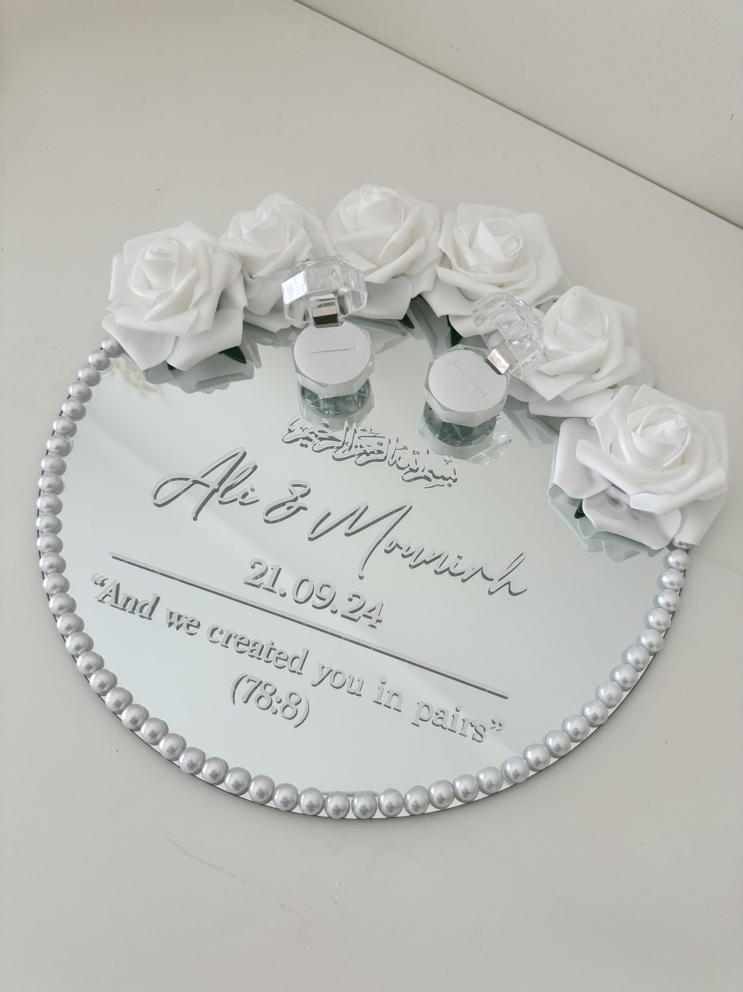 Pearl Mirror Ring Tray with florals