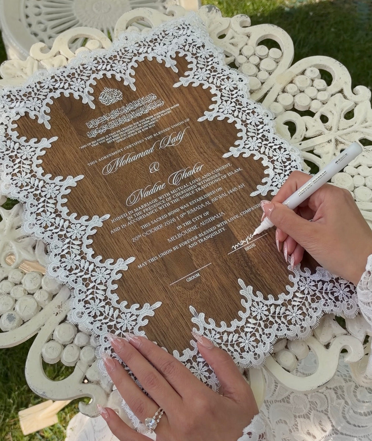 Vintage Lace Wooden Nikkah Certificate