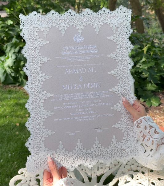 BEIGE Vintage Lace Nikkah Certificate