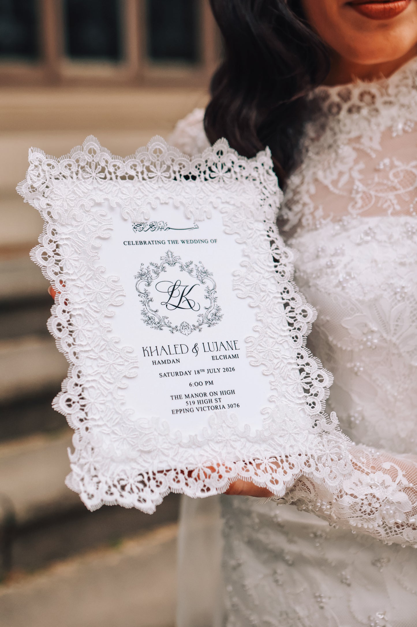 Vintage Lace Embellished Wedding Display Invitation
