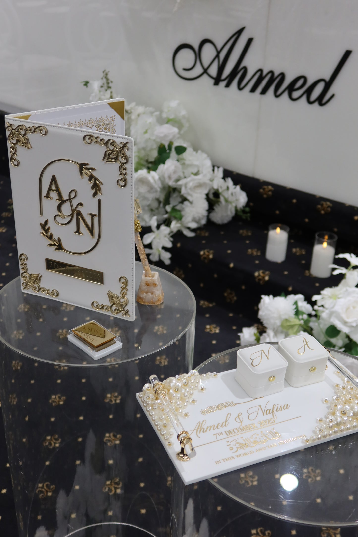 Rectangular Pearl Embellished Ring Tray with handles