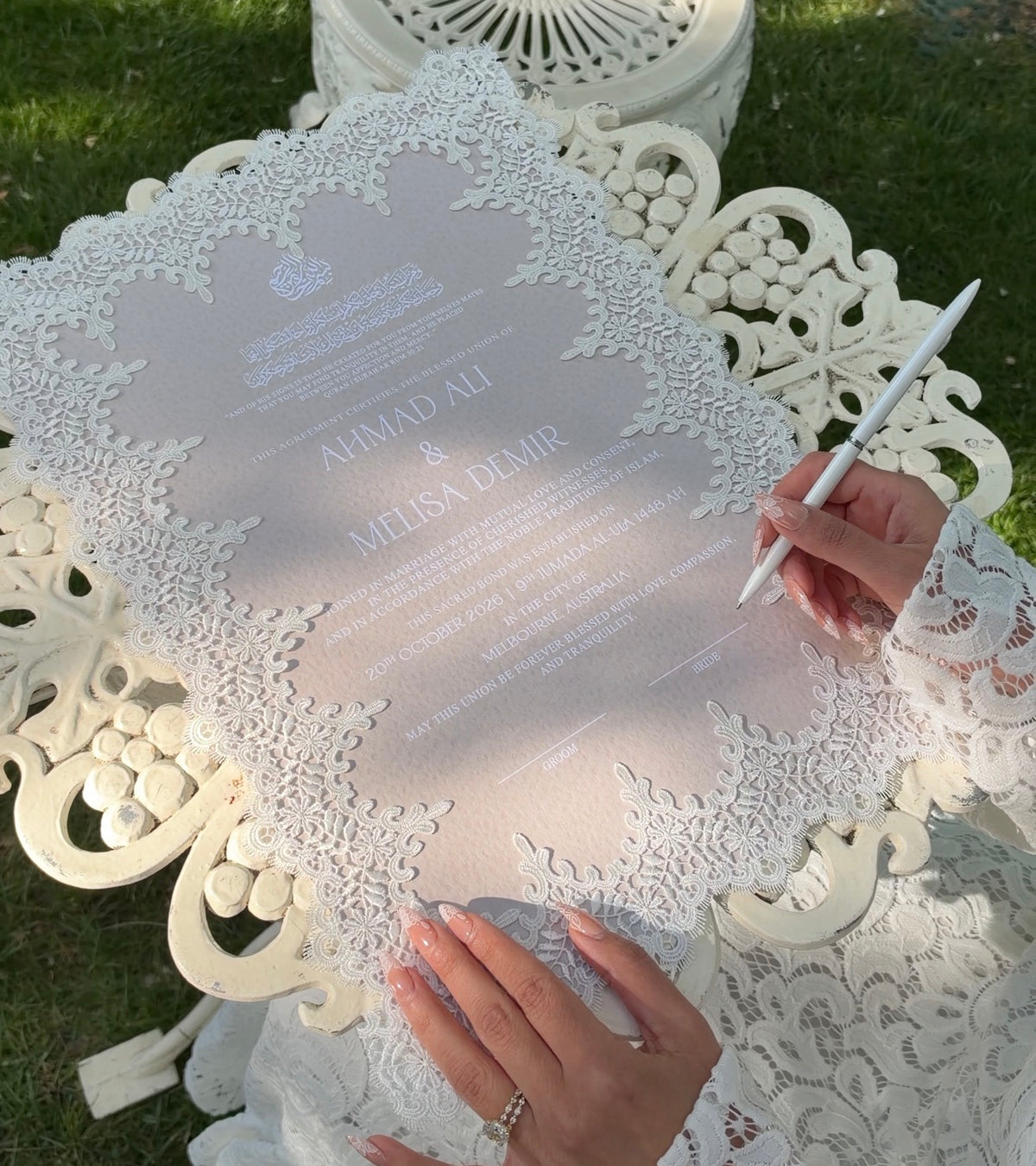 BEIGE Vintage Lace Nikkah Certificate