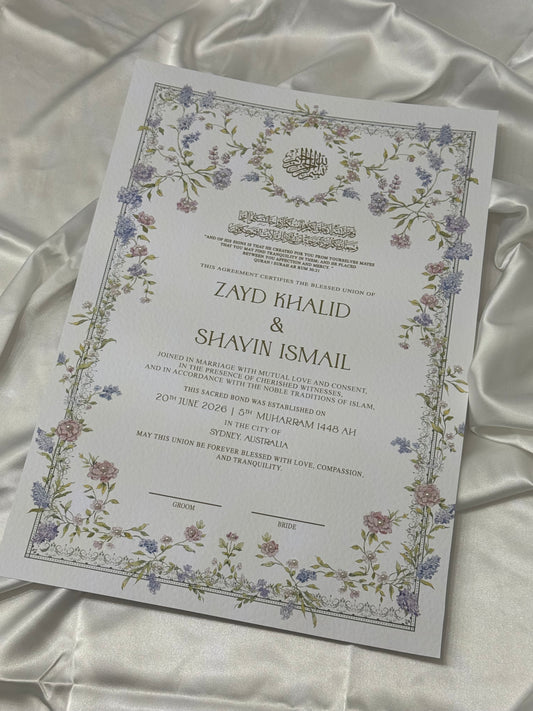 FLORAL Pearl Embellished Nikkah Certificate