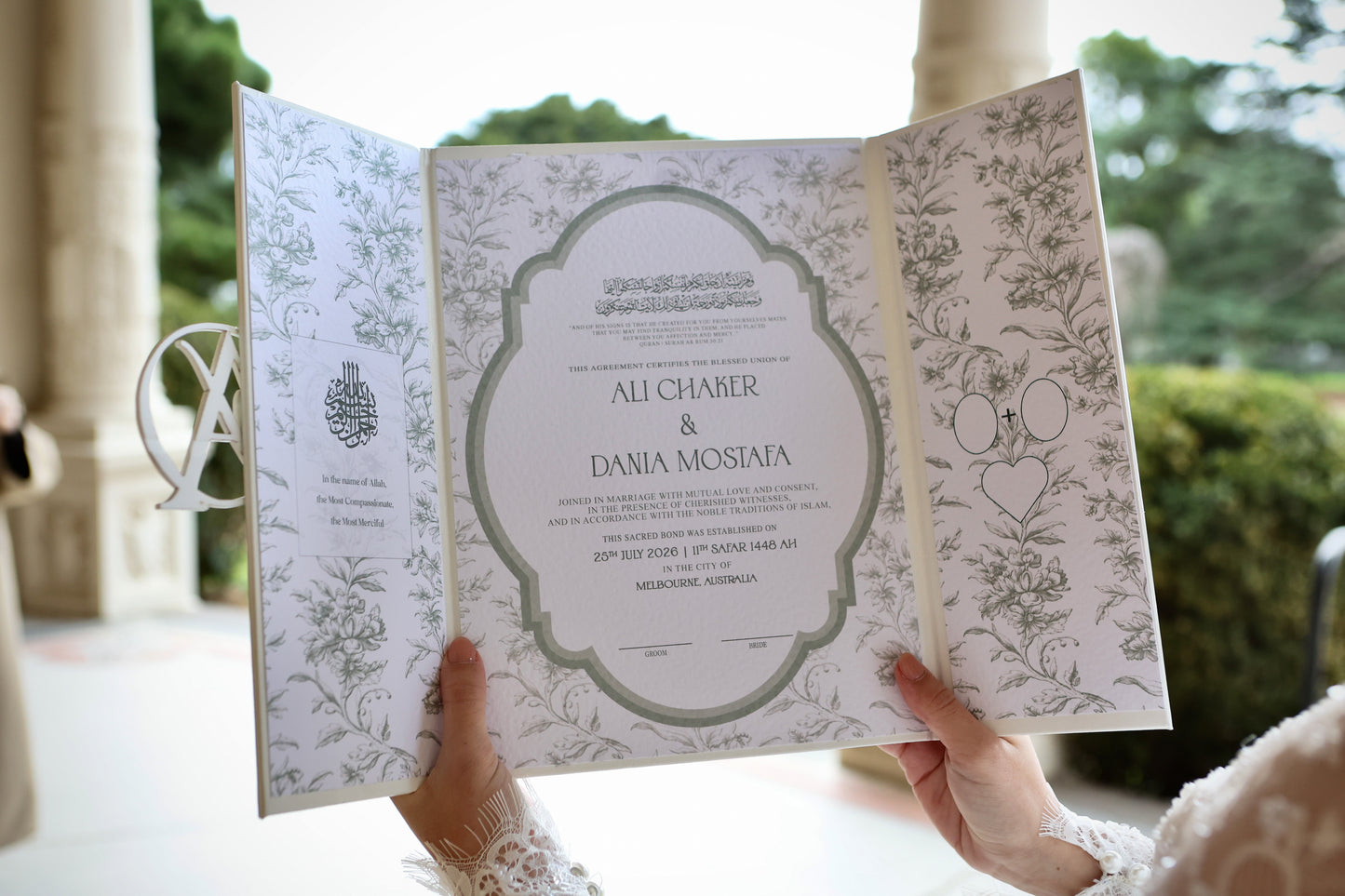 WM GREEN FLORAL NIKKAH / KK GATEFOLD BOOKLET (Copy)