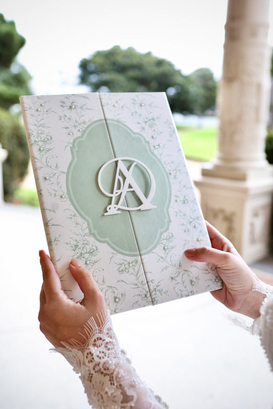 WM GREEN FLORAL NIKKAH / KK GATEFOLD BOOKLET (Copy)