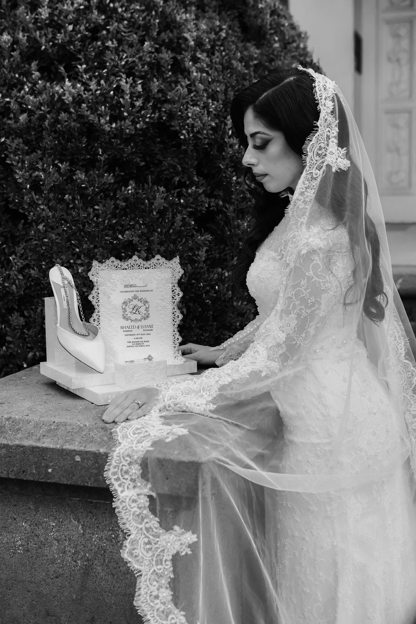 Vintage Lace Embellished Wedding Display Invitation