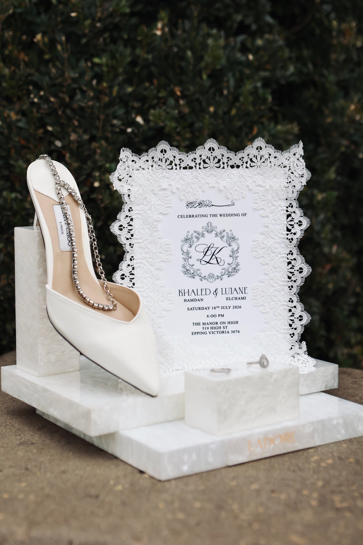 Vintage Lace Embellished Wedding Display Invitation