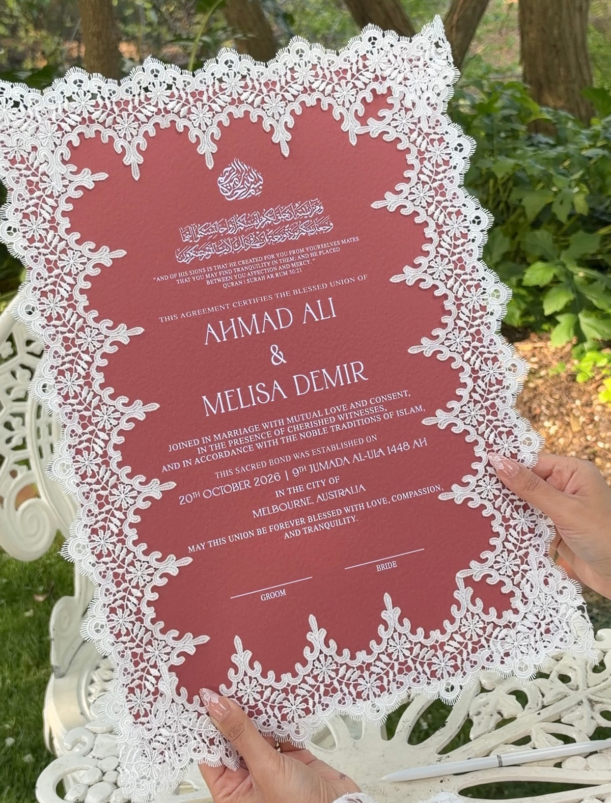 CHERRY Vintage Lace Nikkah Certificate