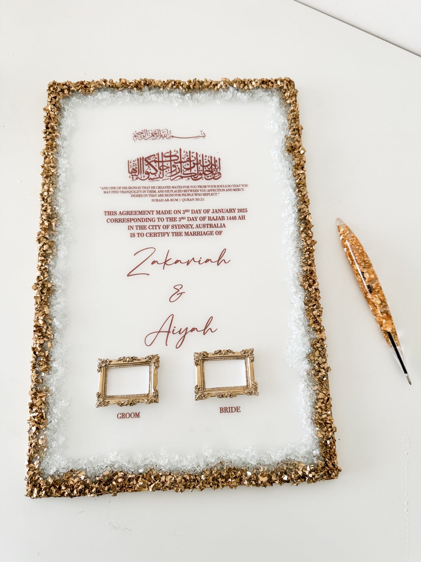 Resin Nikkah Certificate - Gold/Silver