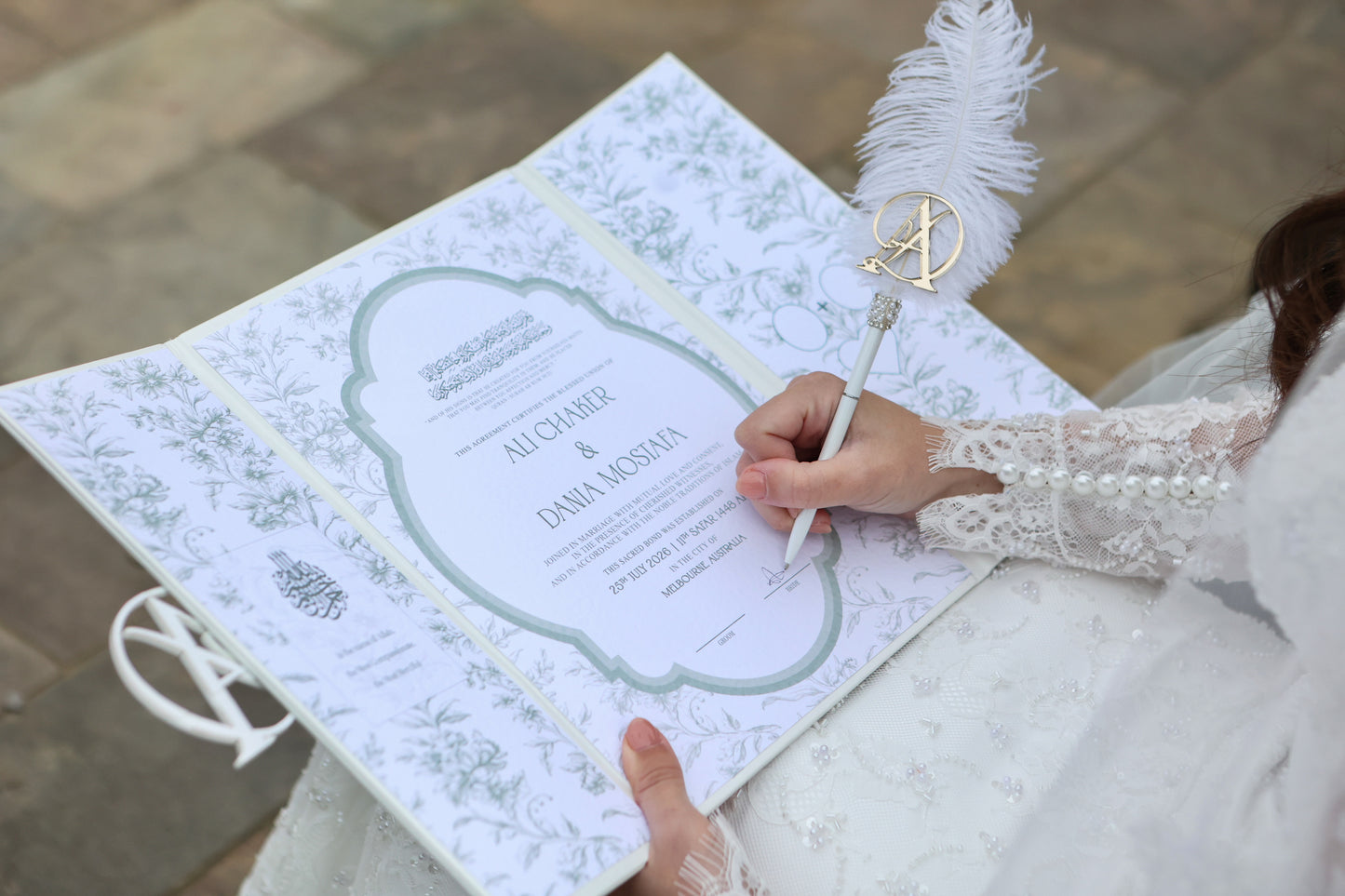 WM GREEN FLORAL NIKKAH / KK GATEFOLD BOOKLET (Copy)