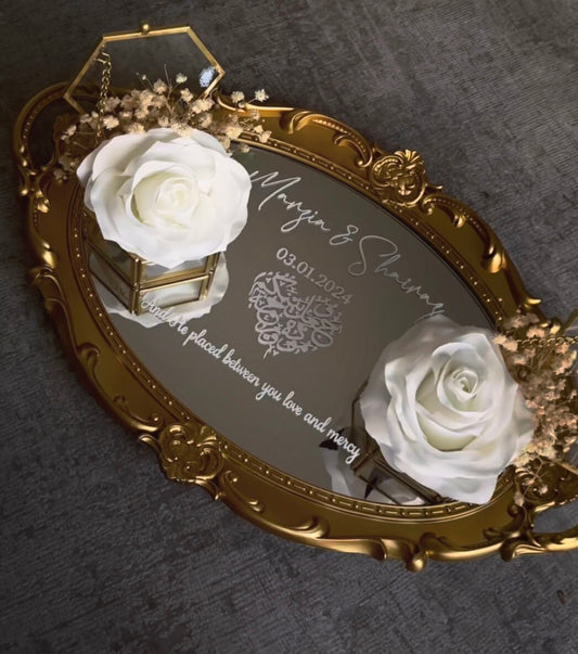 Regal Floral Ring Tray (Gold) / engagement, nikkah, wedding tray