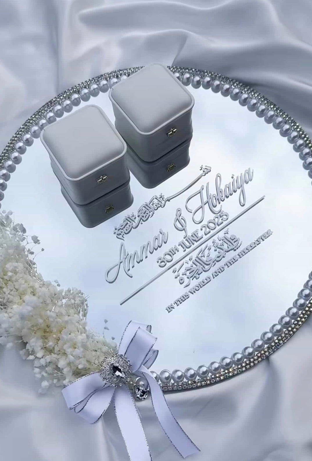 Dried Flower Pearl Mirror Ring tray