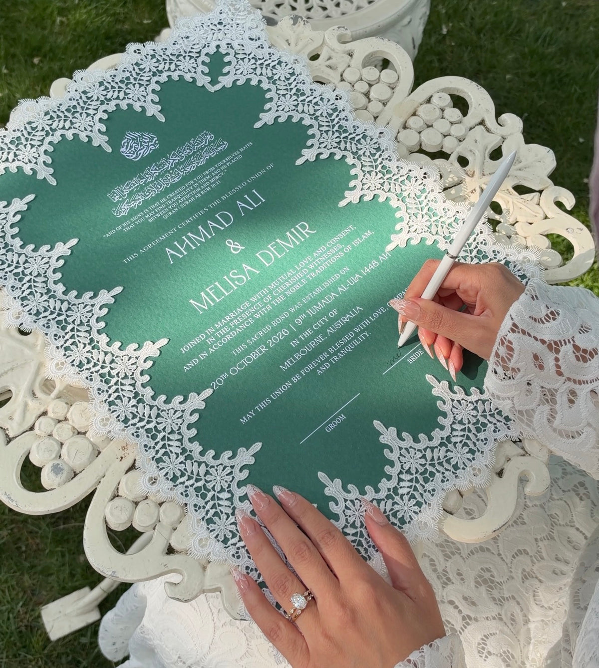 EMERALD Vintage Lace Nikkah Certificate