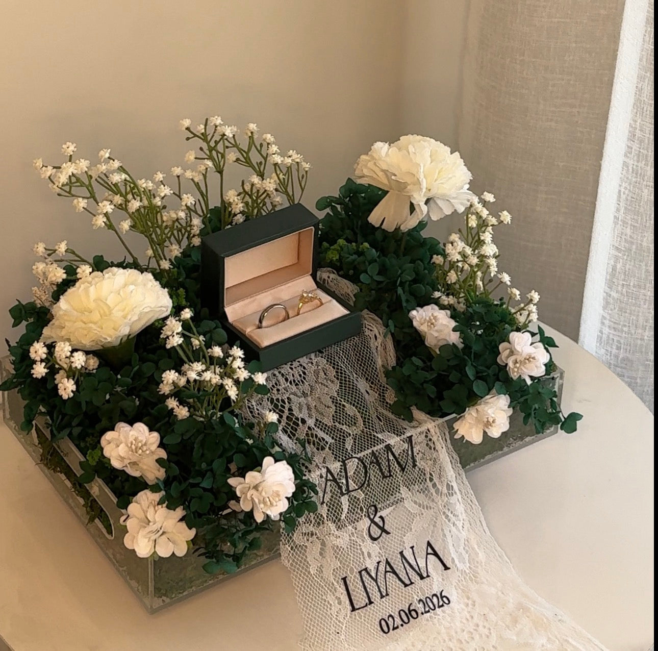 Floral Arrangement Ring display with Lace