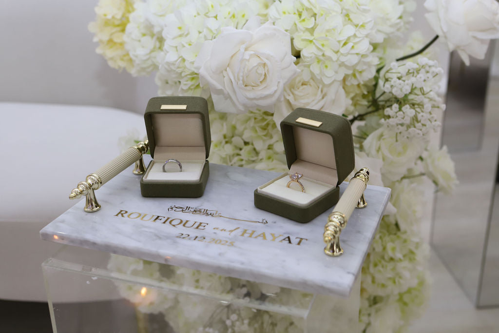 Marble Ring Tray with Green Ring boxes