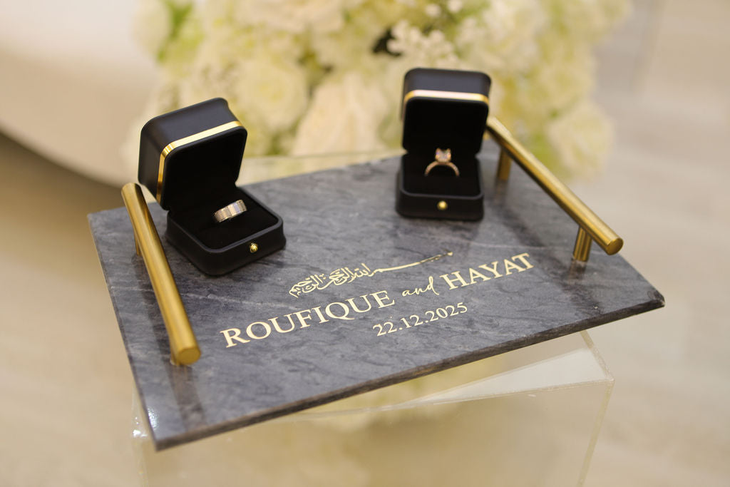 Black Marble Ring Tray with Black Ring boxes