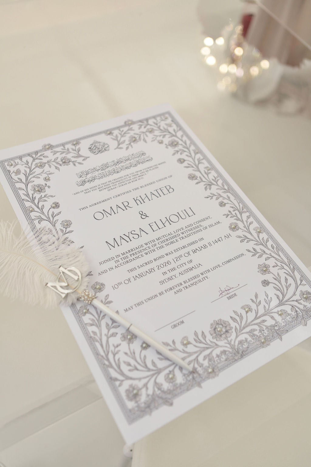 Pearl Embellished Nikkah Certificate - SILVER GREY