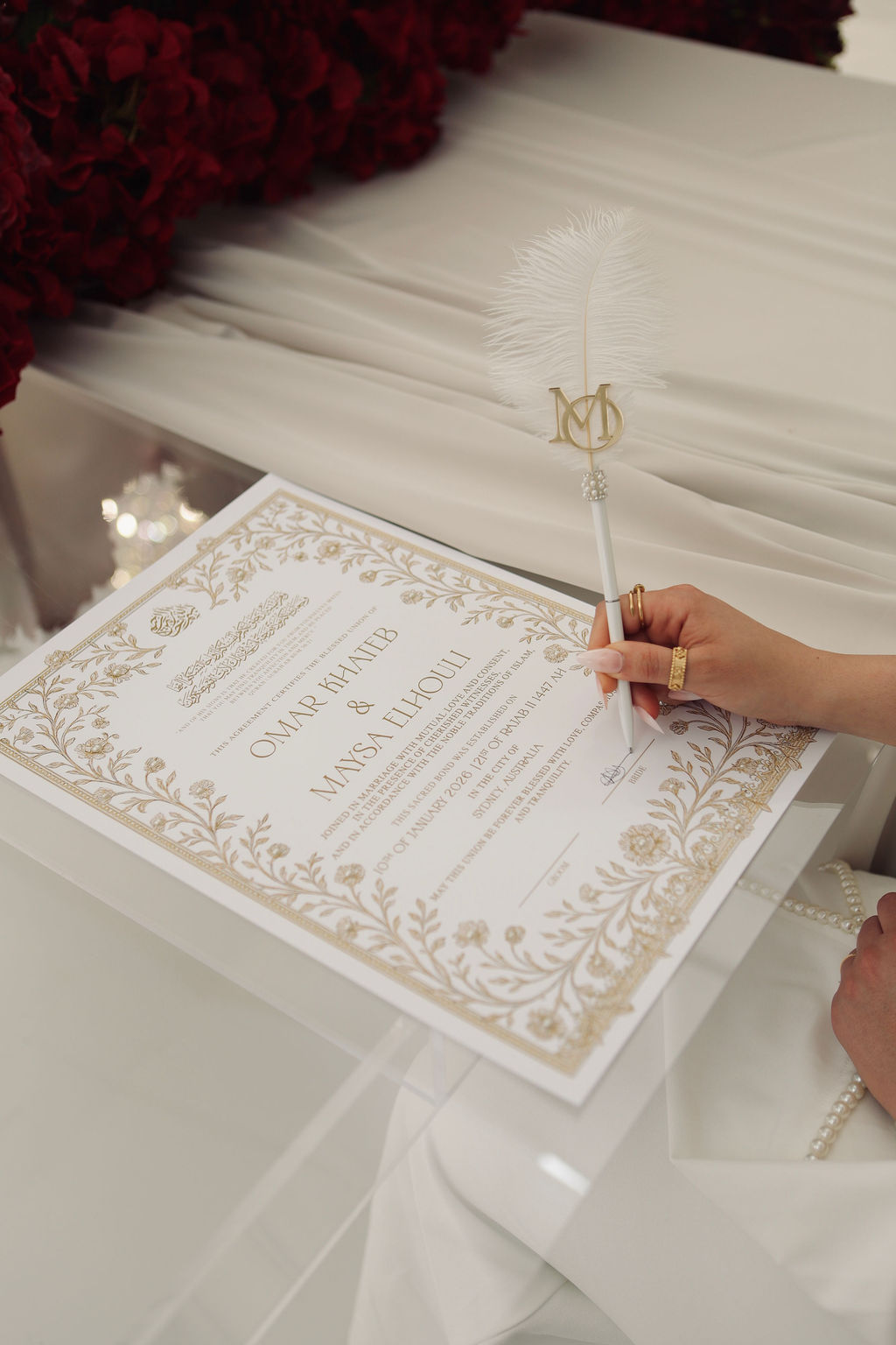 Pearl Embellished Nikkah Certificate - GOLD